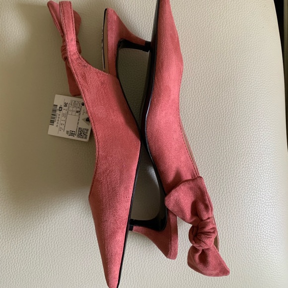 Zara Heeled Suede Slingback Shoes With Bow - Picture 15 of 16